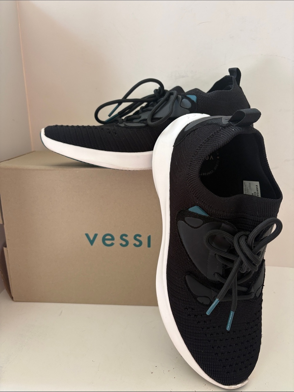 Vessi Women's Every Day Move Knit Sneakers with White Sole and Teal Accents
